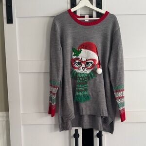 Wal-Mart Gray and Red Christmas Cat Sweater